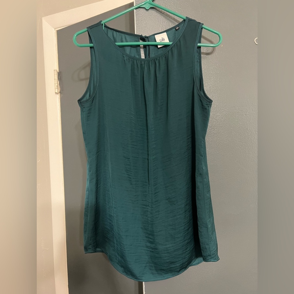 The brand is Cabi, the size is small, and the color is a green/teal color.